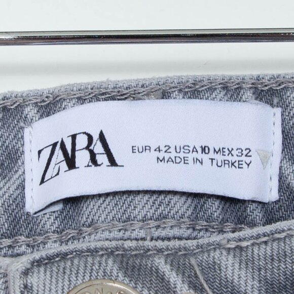 Zara Gray‎ High Rise Straight Leg Distressed Denim Jeans Womens Size 10 - Picture 3 of 5